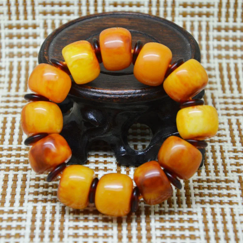 Pure Natural Yellow Amber Bracelet  Hand Carved Jewelry Gift Wholesale