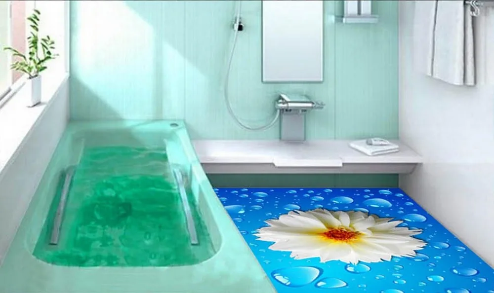3D напольные капли Цветочная напольная плитка водонепроницаемая роспись ПВХ