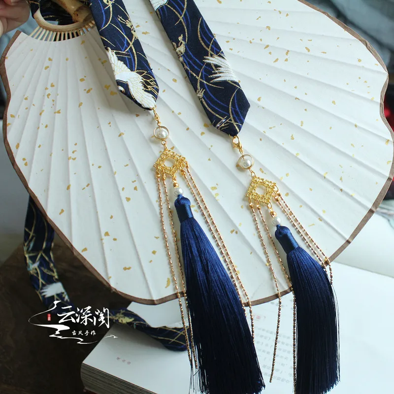 Различные и ветер и обеспечивает кран печать Hanfu повязка для волос с кисточками мужские вытирая в древнем стиле Тиара Свадебные Женские аксессуары, лента для волос