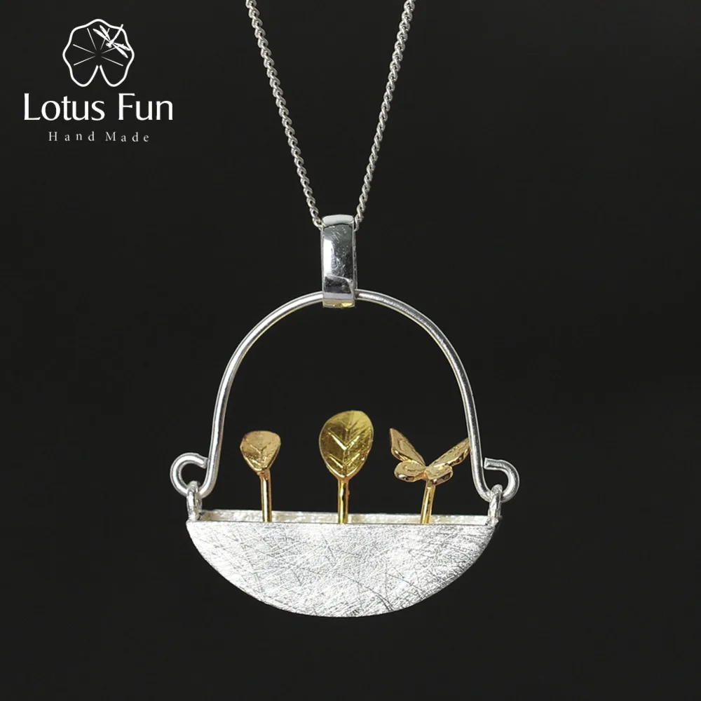 Lotus весело Настоящее стерлингового серебра 925 природных Стиль ручной работы Fine Jewelry мой маленький сад кулон без ожерелье для женщин