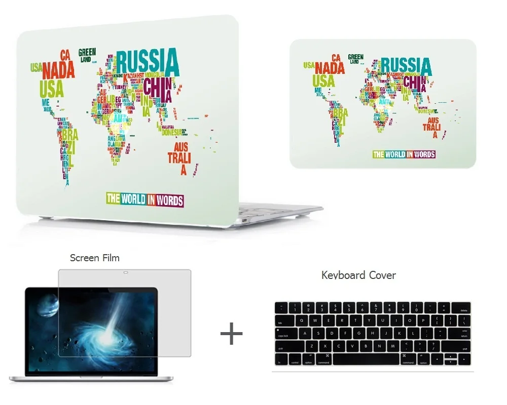 Новый жесткий Чехол + пленка для экрана чехол клавиатуры Apple MacBook Air 11 13 Pro 15 Retina 12