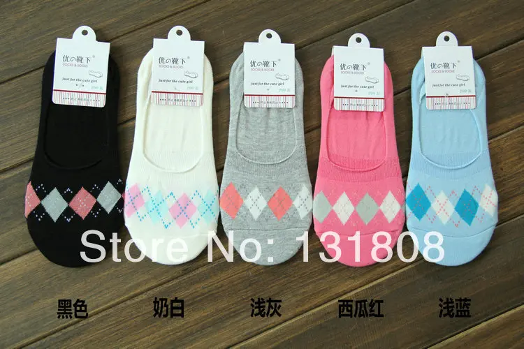 Women`s Diamond No Show Cotton Socks Low Cut Ankle Invisible Sock Women Elite Stealth Sox Slippers 5 Color Mix 10pairs/Lot 1425 | Женская