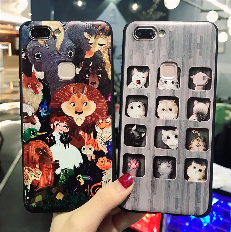 Мягкий чехол из ТПУ с 3D рельефным рисунком кота для vivo Y66 Y67 Y75 Y79 Y83 Y85 Y71 V9 V5 Lite V7 X7 X9