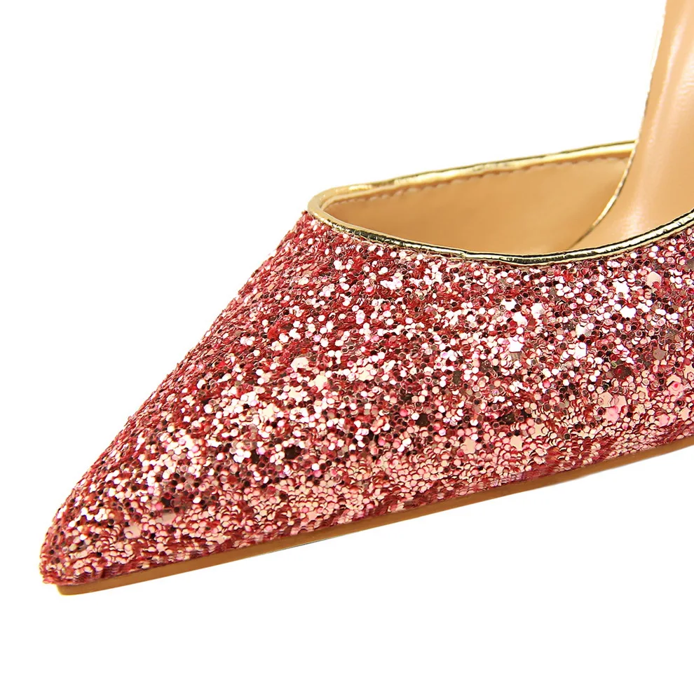 Женские блестящие туфли лодочки на высоком каблуке 9 см с блестками женские