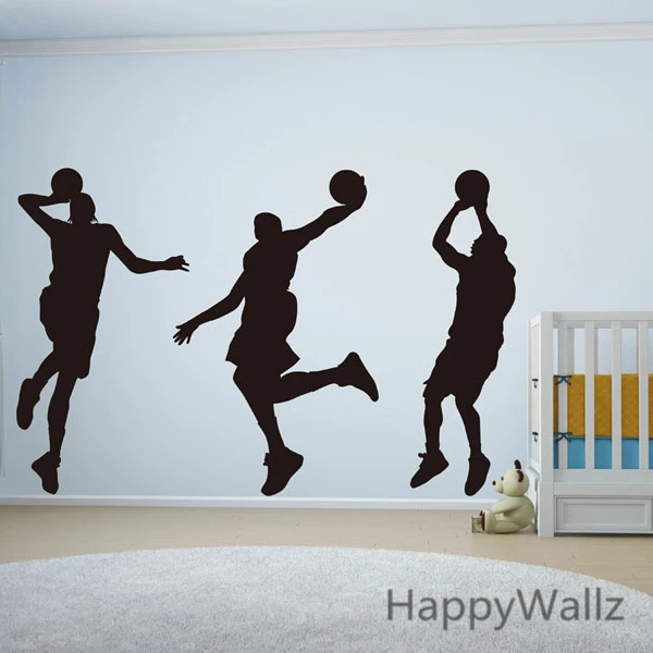 

3 Basketball Players Wall Stickers Sports Wall Decal DIY Vinyl Wall Decoration Boys Wall Stickers S12