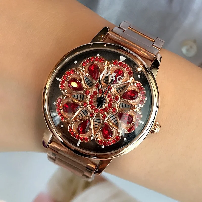 Дропшиппинг модные 360 Вращающийся Цвет Алмаз Большой циферблат женские часы