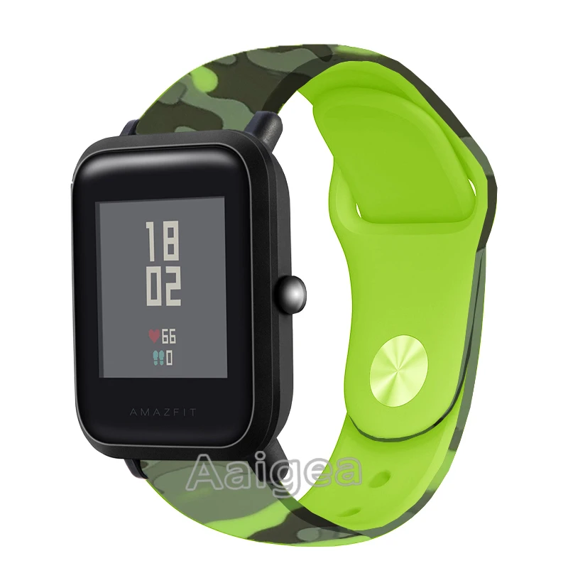 Light green Камуфляжный силиконовый ремешок для часов, ремешок для Xiaomi Huami Amazfit Bip, сменный спортивный браслет 20 мм, камуфляжный ремешок на запястье, унисекс - Цвет ремешка: Light green