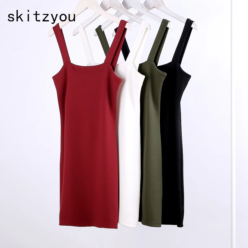 skitzyou Sexy Sleeveless Women White Bodycon Mini Basic Dress Black Spaghetti Strap Off Shoulder 2018 Summer Sheath Party | Женская