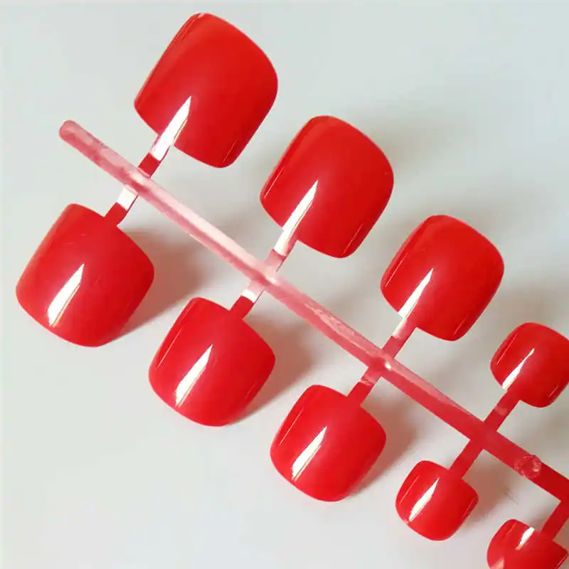 

24pcs Sexy Red Squoval Fake Toe Nails Short Artificial Clear Press On Toenails Medium Solid Fashion False Nails Feet For Girls