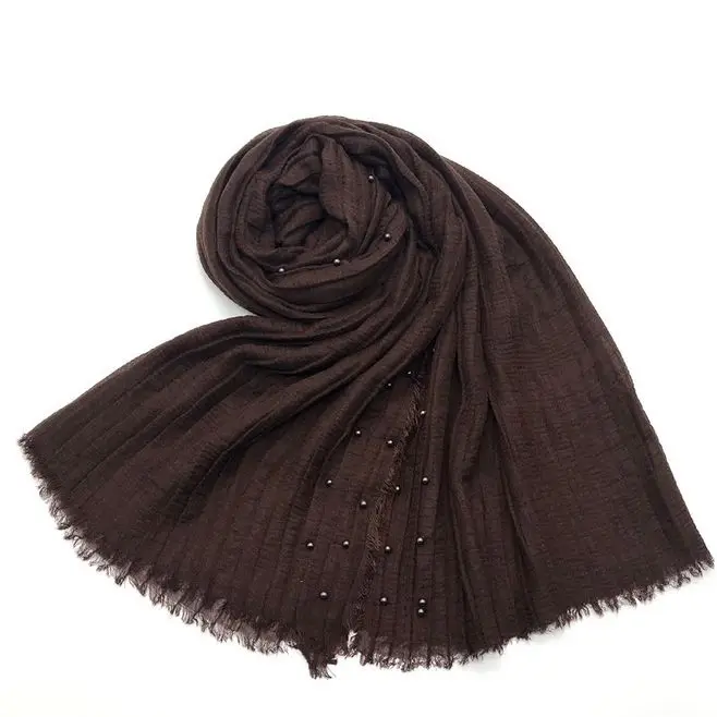 

Viscose Muslim Hijab Scarf Scarves Female Tassel Scarf Women Headband Long Wrinkle Cotton Shawl Wrap Solid color Pearl Crinkled