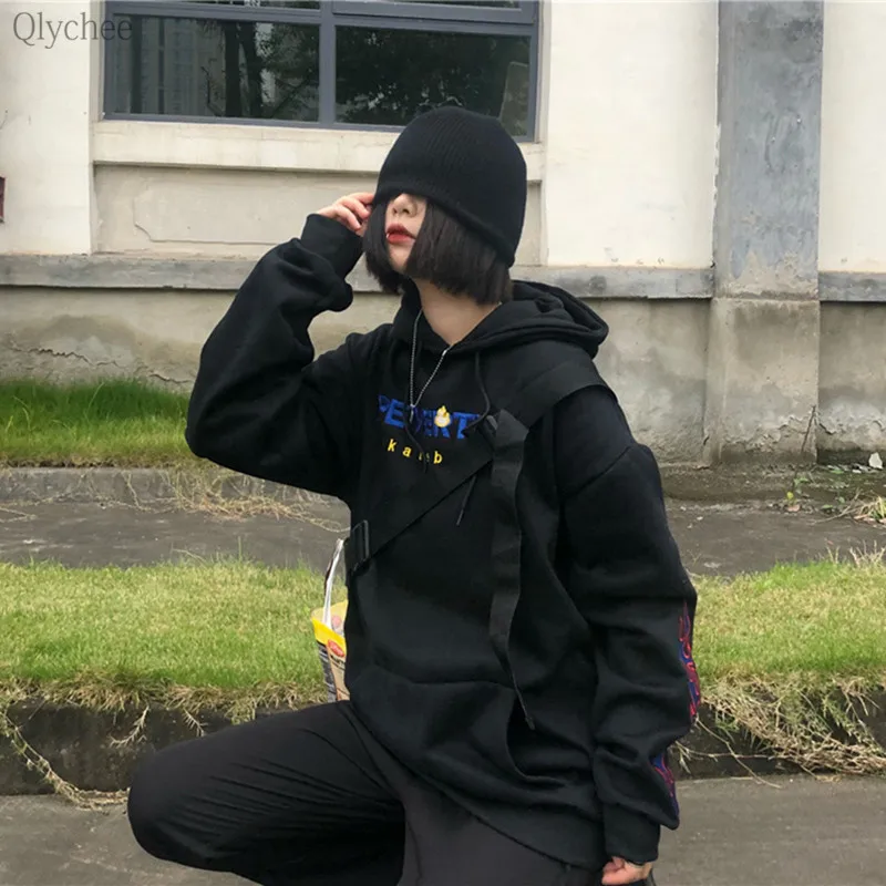 Qlychee письмо пламя вышивка свитер с капюшоном Женский длинным рукавом карман