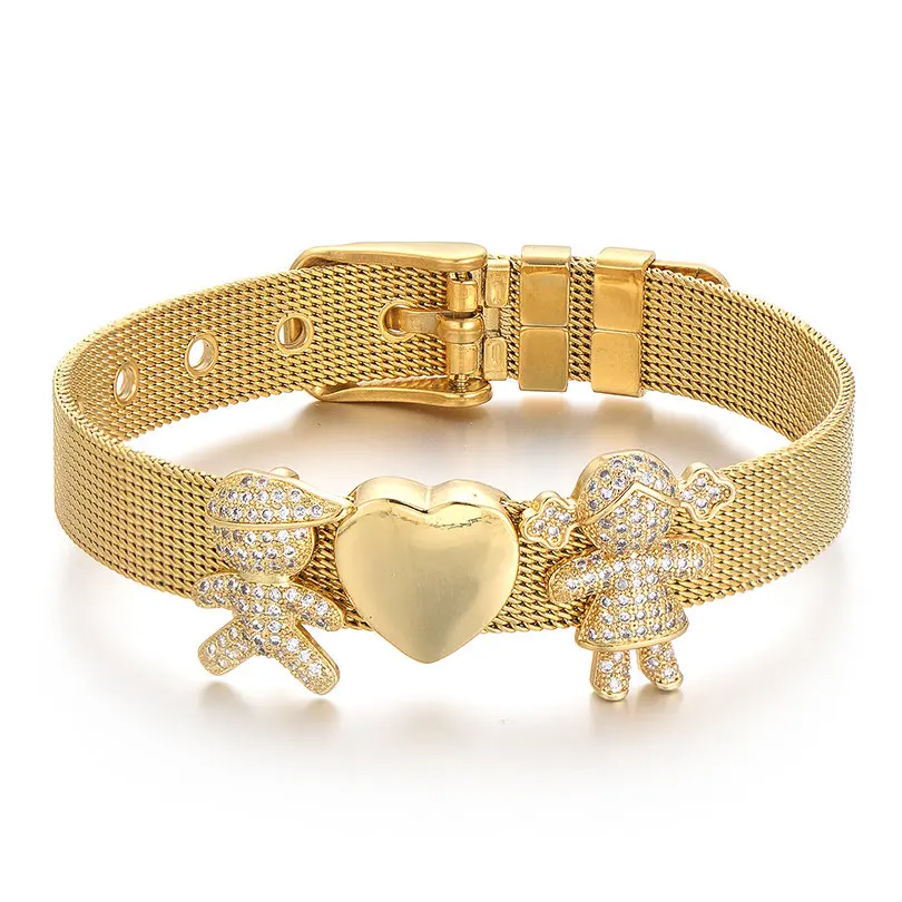 boy girl gold Pipitree CZ мальчик сердце амулетный браслет для девочек из нержавеющей стали браслет с сеточкой Пара Браслеты для женщин любовник семья Свадебные украшения - Окраска металла: boy girl gold