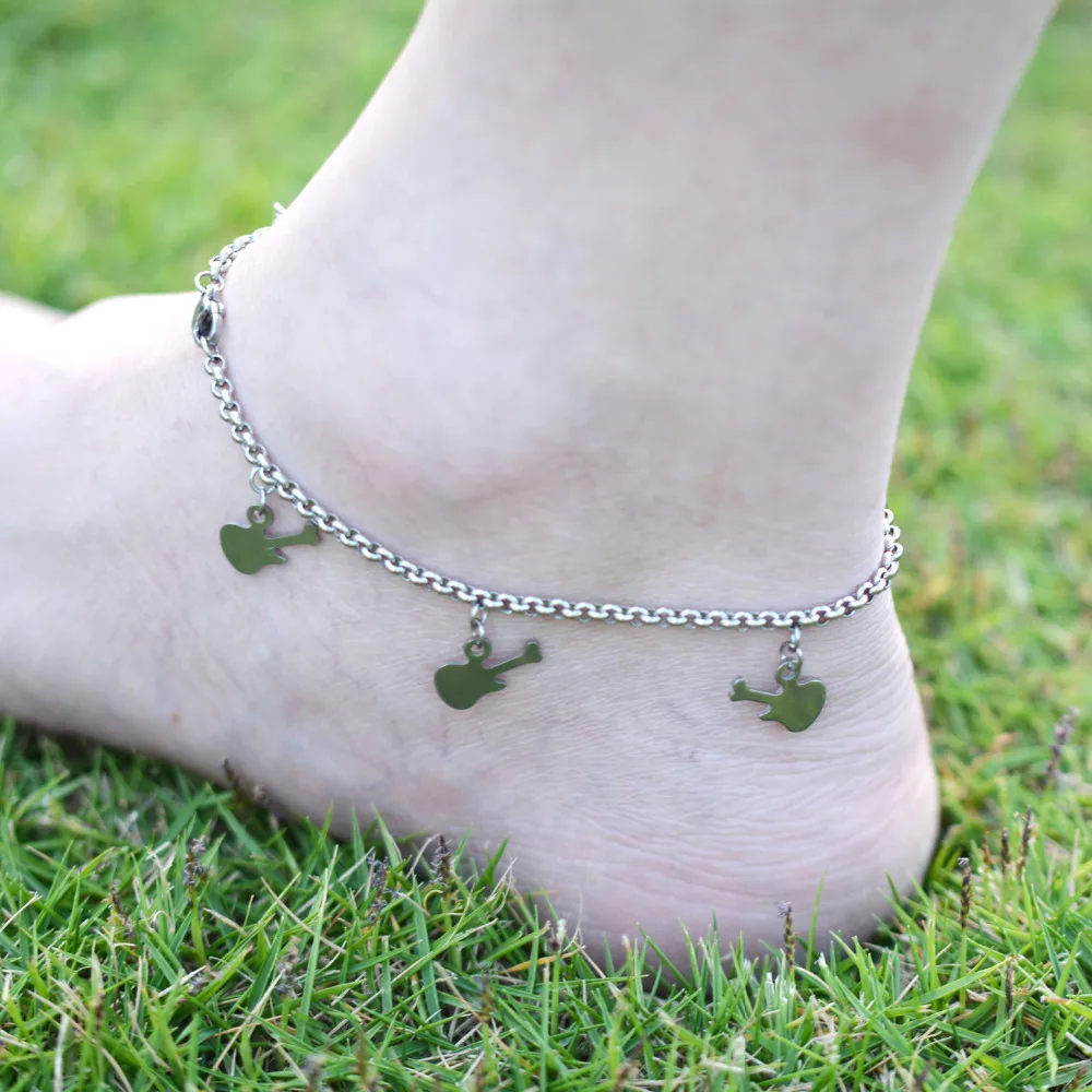 DIY 316L Stainless Steel Anklet Chain with Small Guitar Charms Ankle Bracelet Foot Jewelry A012 | Украшения и аксессуары