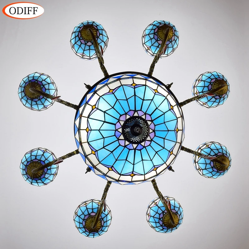 Современные средиземноморские синие подвесные лампы 68 головок для гостиной