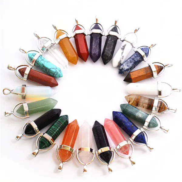 Mixed color Новинка, лучшие продажи, натуральный камень, кристалл, столб, точечные подвески и ожерелья для изготовления ювелирных изделий Diy, 12 шт./лот - Окраска металла: Mixed color
