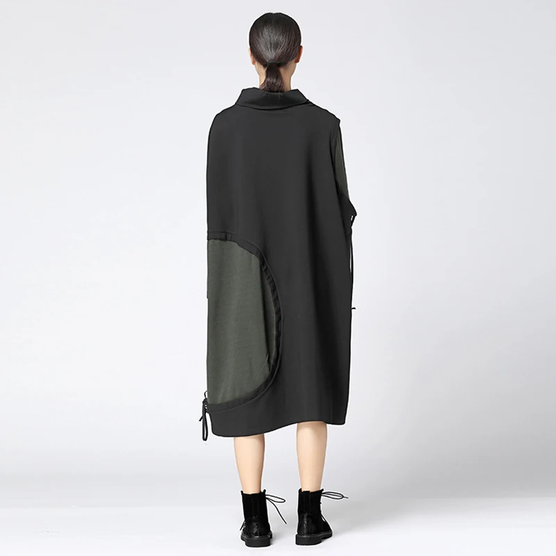 TWOTWINSTYLE Turtleneck Casual Dress Female Lace up Batwing Sleeve Patchwork Dresses Women Clothing Big Sizes 2018 Spring New | Женская