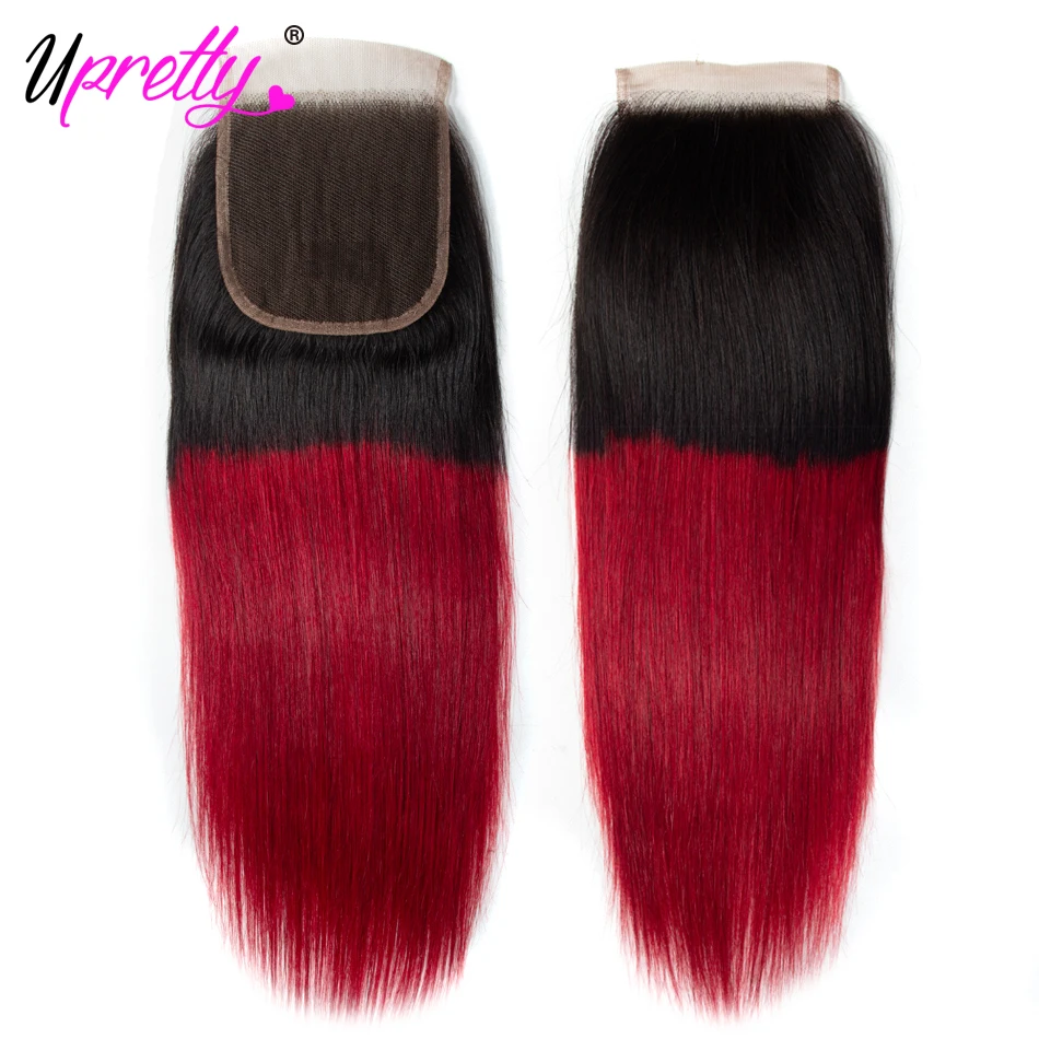 Upretty Ombre разноцветные шиньоны с закрытием бразильские прямые волосы 1B бордовый