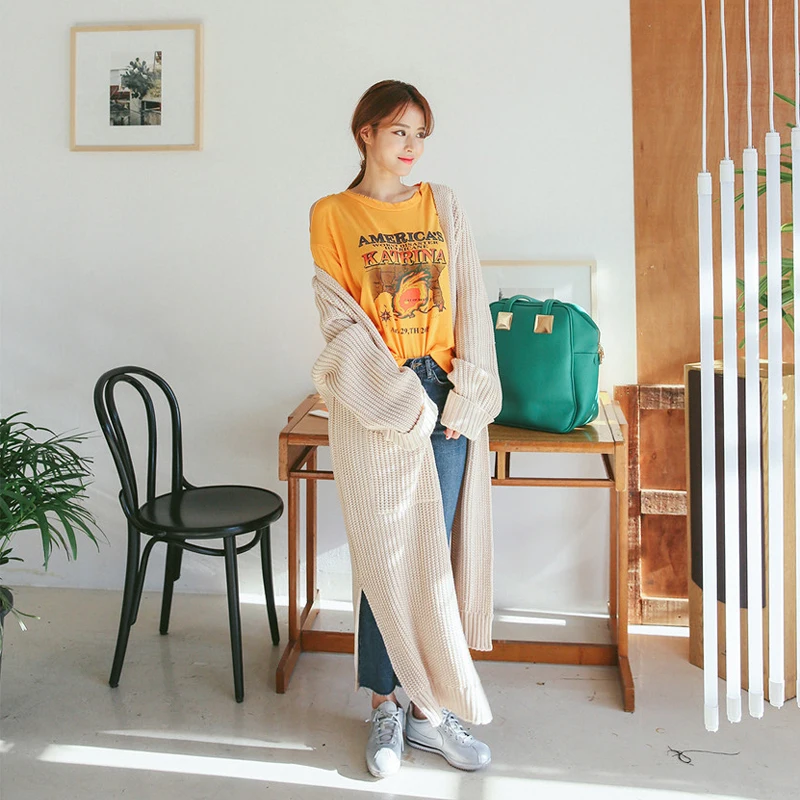 Casual Knitted Long Cardigans V-neck Side Split Women Open Stitch Thick Sweater Fashion Loose Knitwear 2018 Autumn Winter |