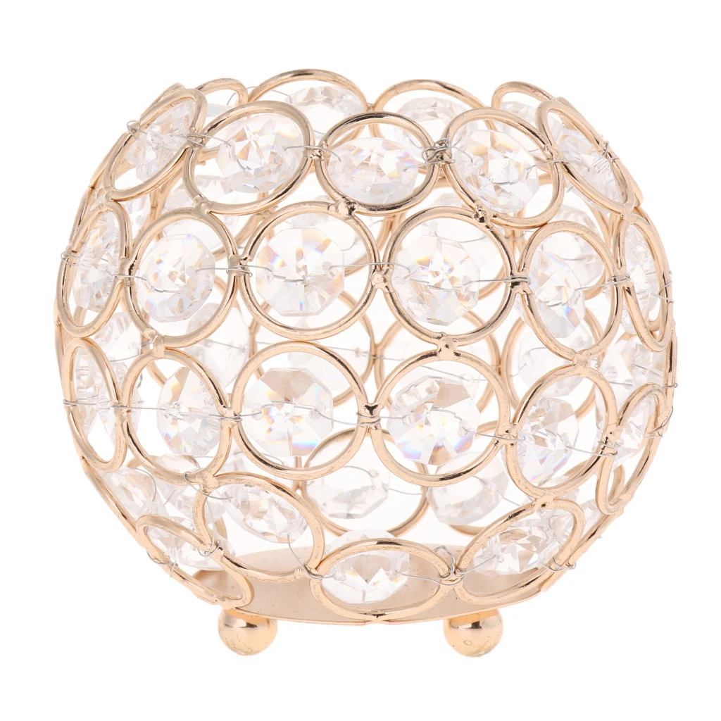 4Pcs 10cm Crystal Bowl Tea Light Candle Holder Wedding Banquet Decor _Gold | Candles