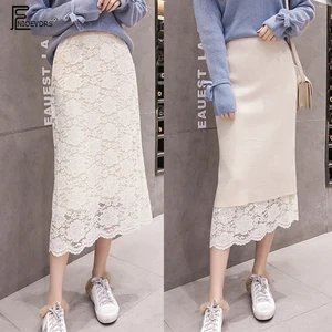 Юбка вязаная женская, с высокой талией, черная, белая, на осень, 1315