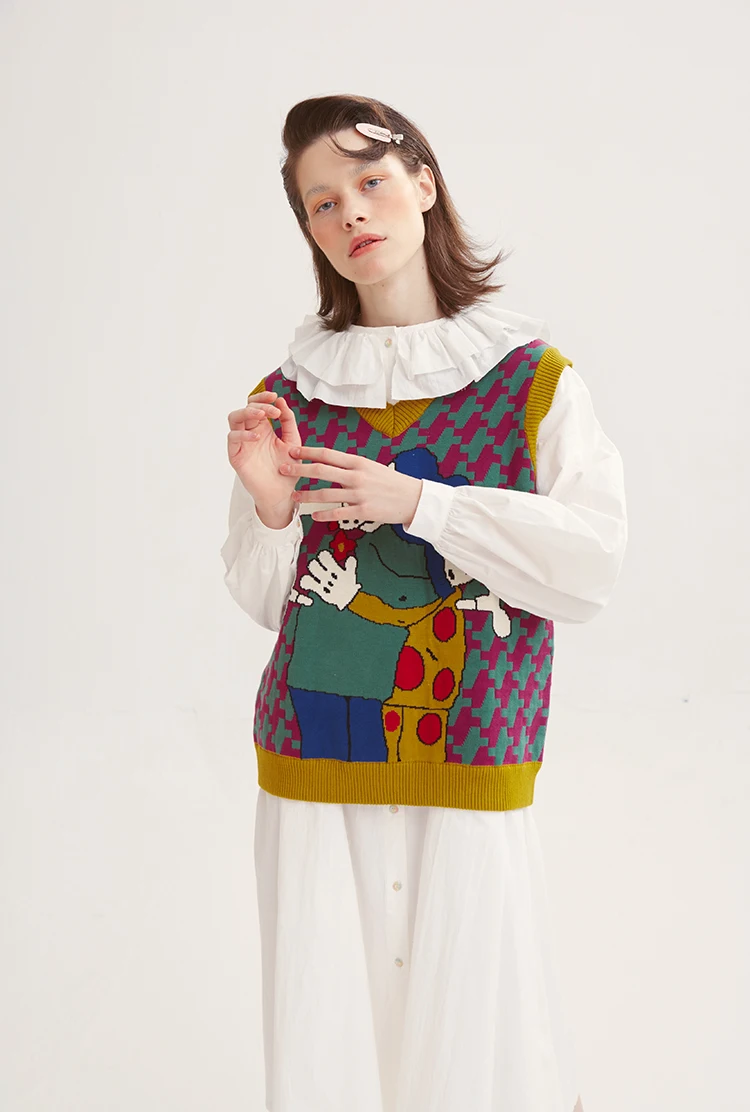 Осень и зима дизайн Harajuku игривый женский свободный свитер Vneck без рукавов Вязанный жилет пуловер Свитера хлопок