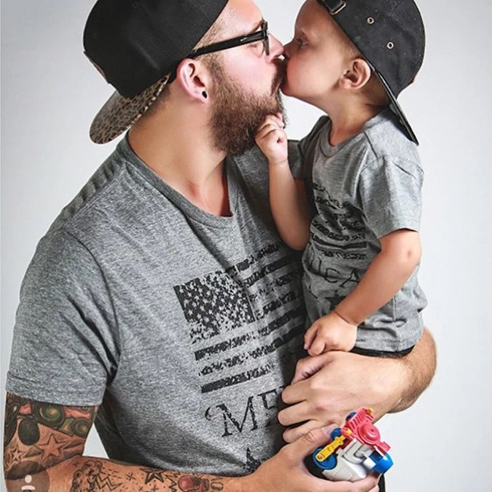 Babyinstar/Одинаковая одежда для папы и сына летняя футболка с рисунком американского
