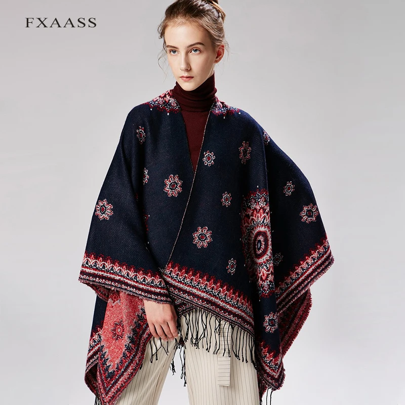 Новинка осенне зимняя шаль FXAASS Модное пончо с подсолнухами женский шарф накидка