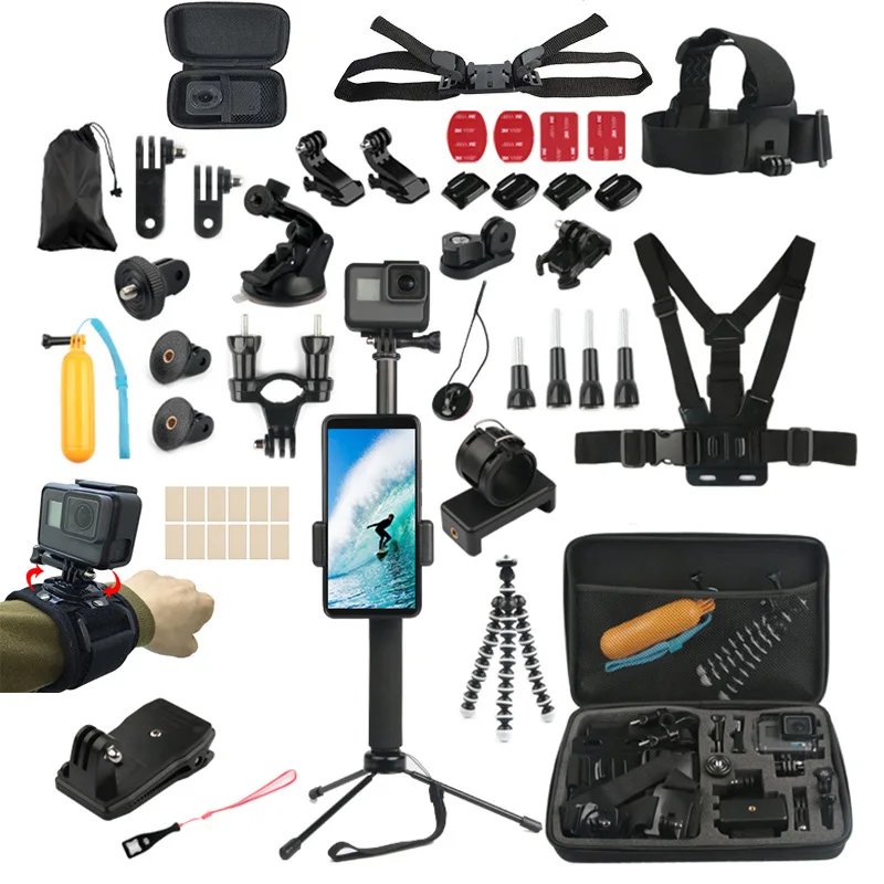 for Gopro Accessories Set 3-way selfie stick Tripod hero 7 6 5 4 Xiaomi Yi 4K Eken h8 H9 SJCAM Action Camera Accessory | Электроника