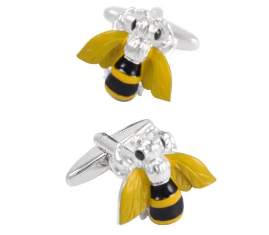 10 парт/лот эмалевые кристаллы 3D пчела запонки латунь синий/белый Стразы рубашка