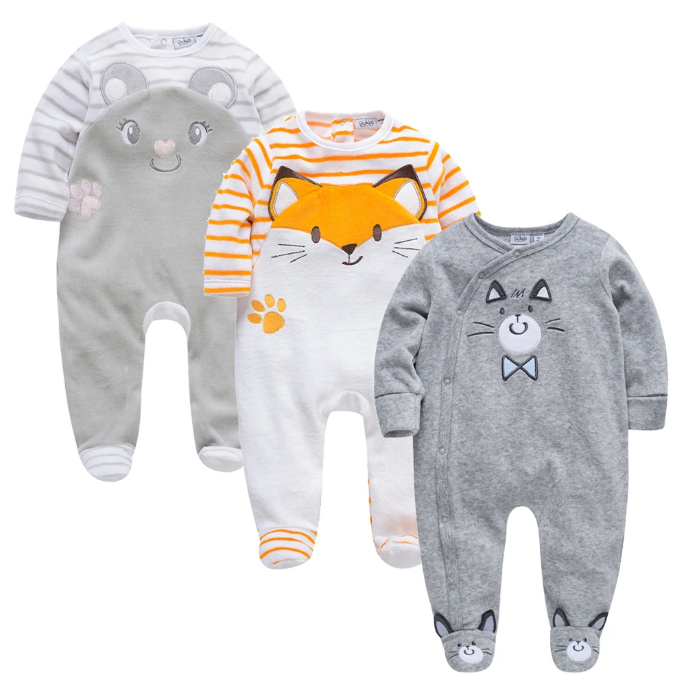 

Kavkas 3 pcs/lot Baby Boys Girls Winter Rompers Cute Animal Patchwork Cotton Babies Girl Jumpsuit Newborn Pajamas