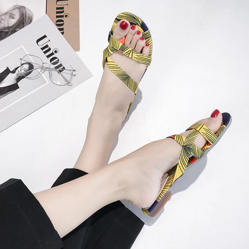 Flower Print Sandals Women Clip Toe Slippers Ladies Narrow Band Flip Flops Open Flat Female Summer Beach Shoes 2019 | Обувь