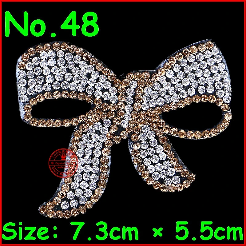 

1 pcs/Lot Gold bow-knot Patches hotfix rhinestone iron on rhinestones Crystal motifs applique for children women clothes patch