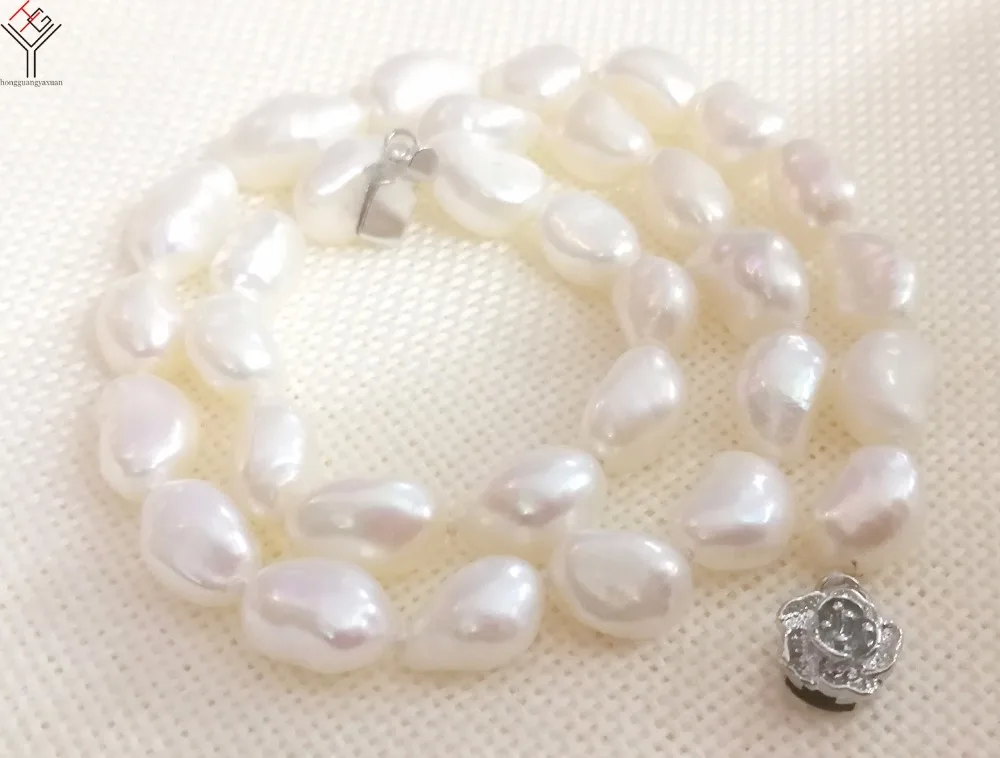 

Ожерелье женское с натуральным жемчугом 9 х10 мм, бижутерия в стиле барокко, Пресноводный Культивированный жемчуг с застежкой-цветком, 17 дюймов, 42 см