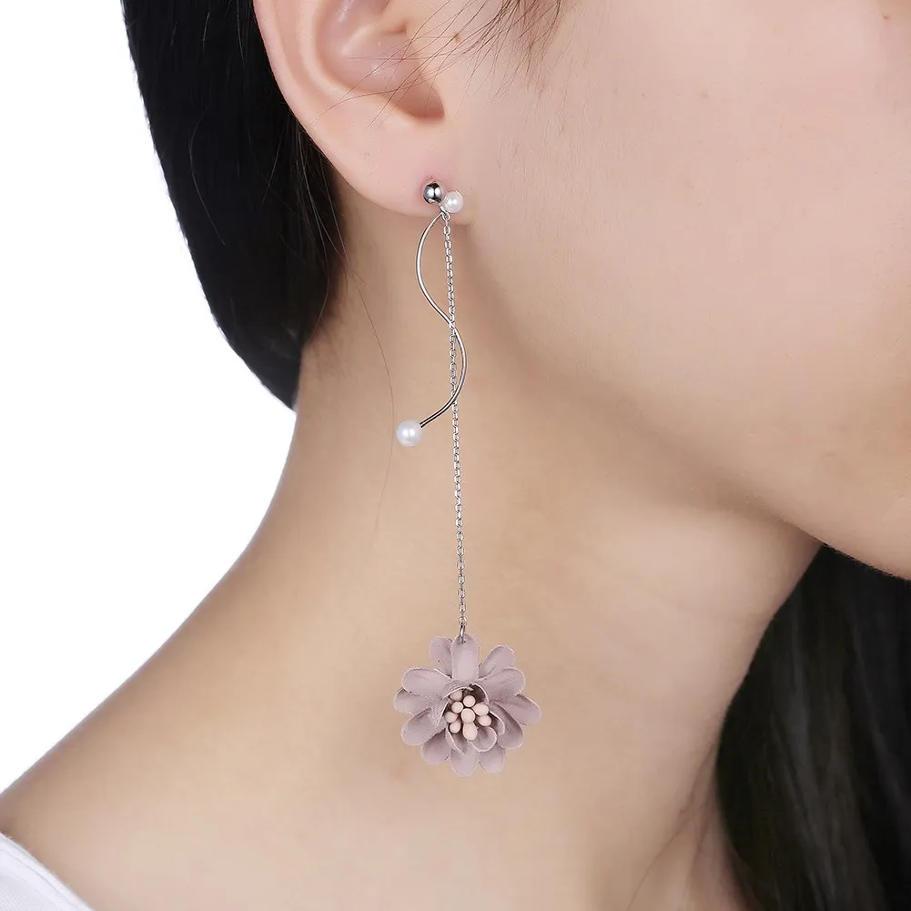 925 Sterling Silver Pink/Gray Flower Pendant Dangle Drop Earrings Women Sweet Fashion Jewelry Gifts Boucles D'oreilles | Украшения и