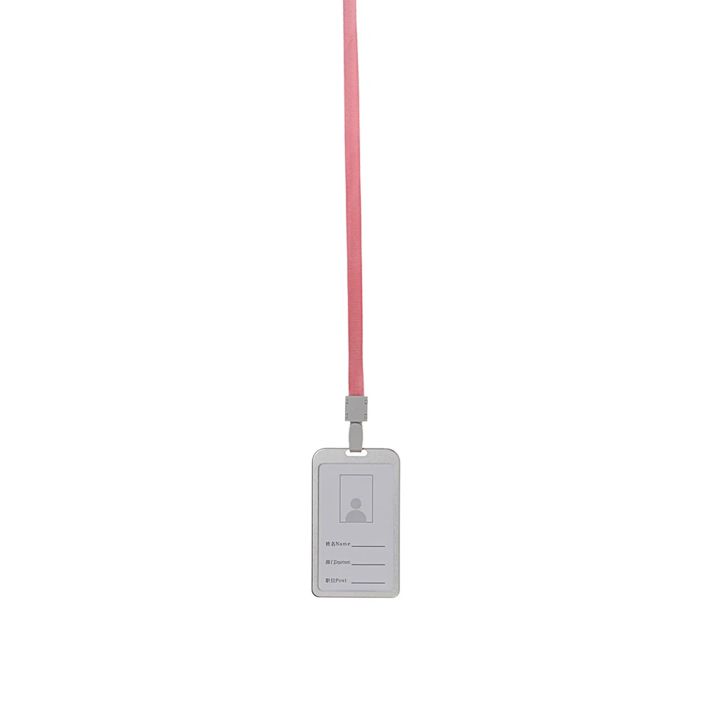 silver pink 1 PC Aluminum Alloy Business Work Card ID Badge Vertical Metal Card Case Holders with Rope Office School Card Holder - Цвет: silver pink