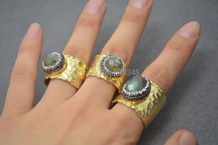 5pcs HOT Natural Labradorite Pearl Red Coral Purple Quartz Blue Stone Crystal Paved Rings Gold color Men and Women Jewelry | Украшения и