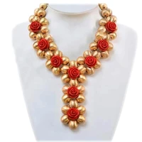splendid dubai jewelry sets with red flowers women indian necklace set heart wedding jewelry set bridal jewelry