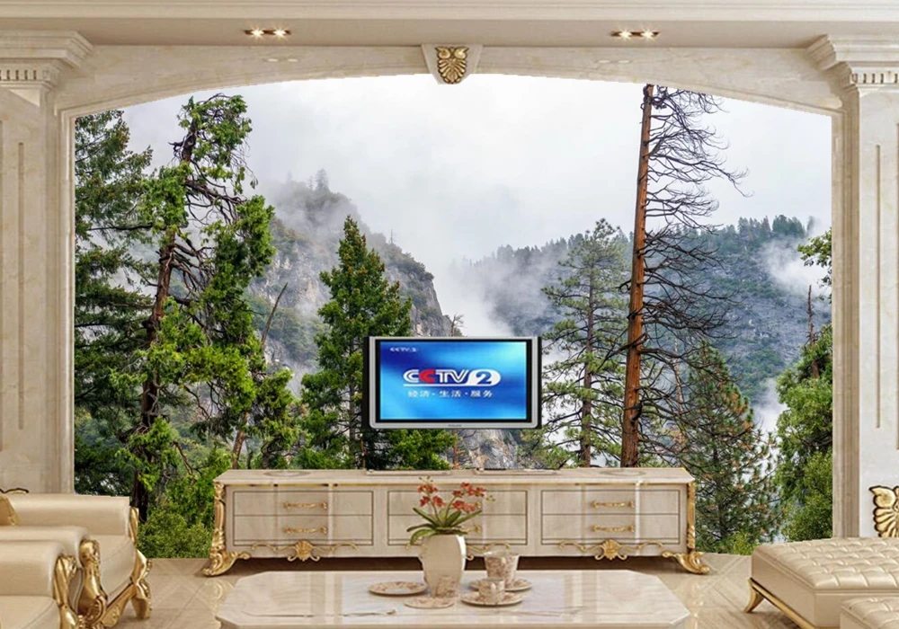 

Parks Mountains Fir Fog Trees Nature photo 3d wallpaper ,living room TV background sofa wall bedroom kitchen restaurant mural