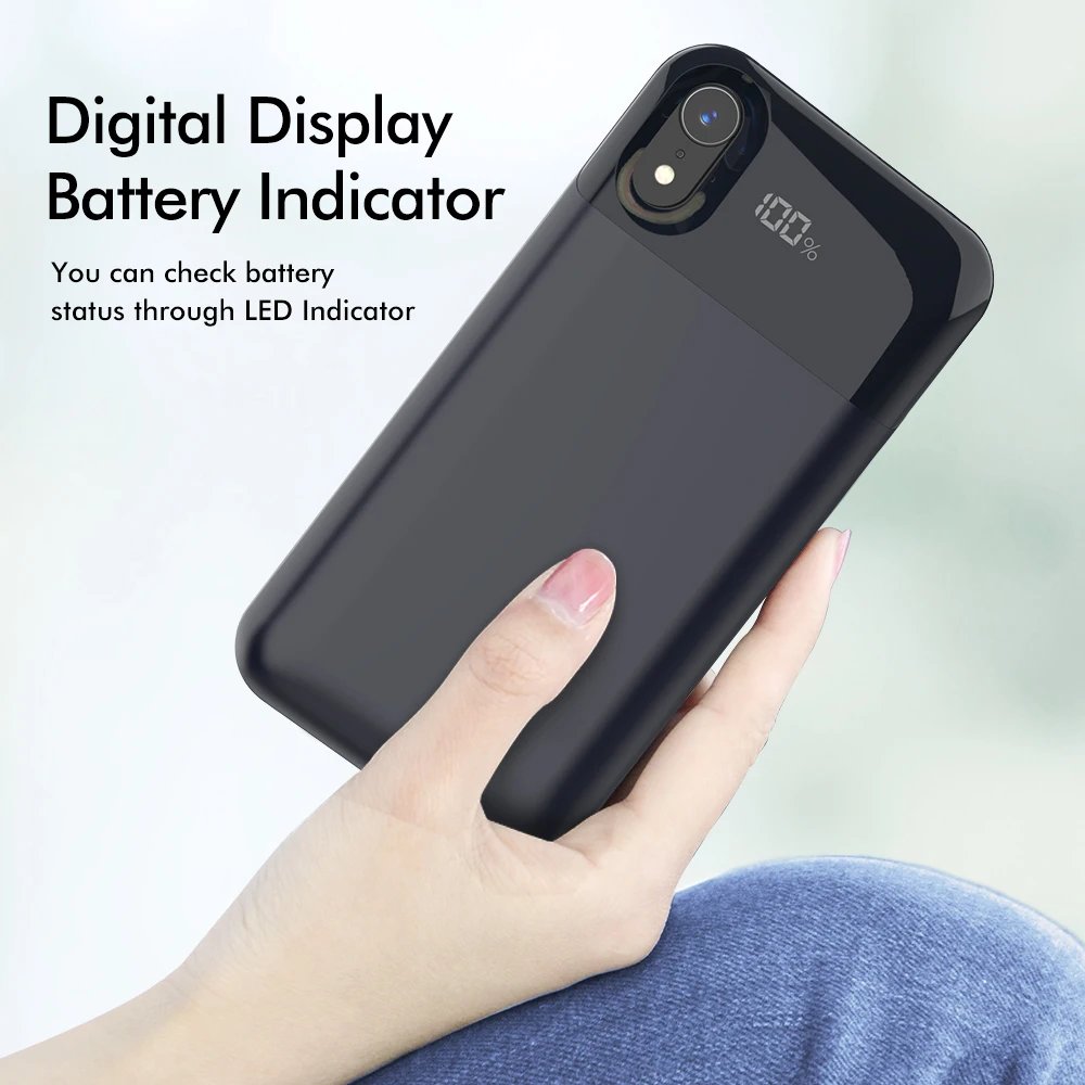 Чехол-аккумулятор LINGCHEN для iPhone X/XS XR 5000/5500 мАч умный чехол с цифровым дисплеем