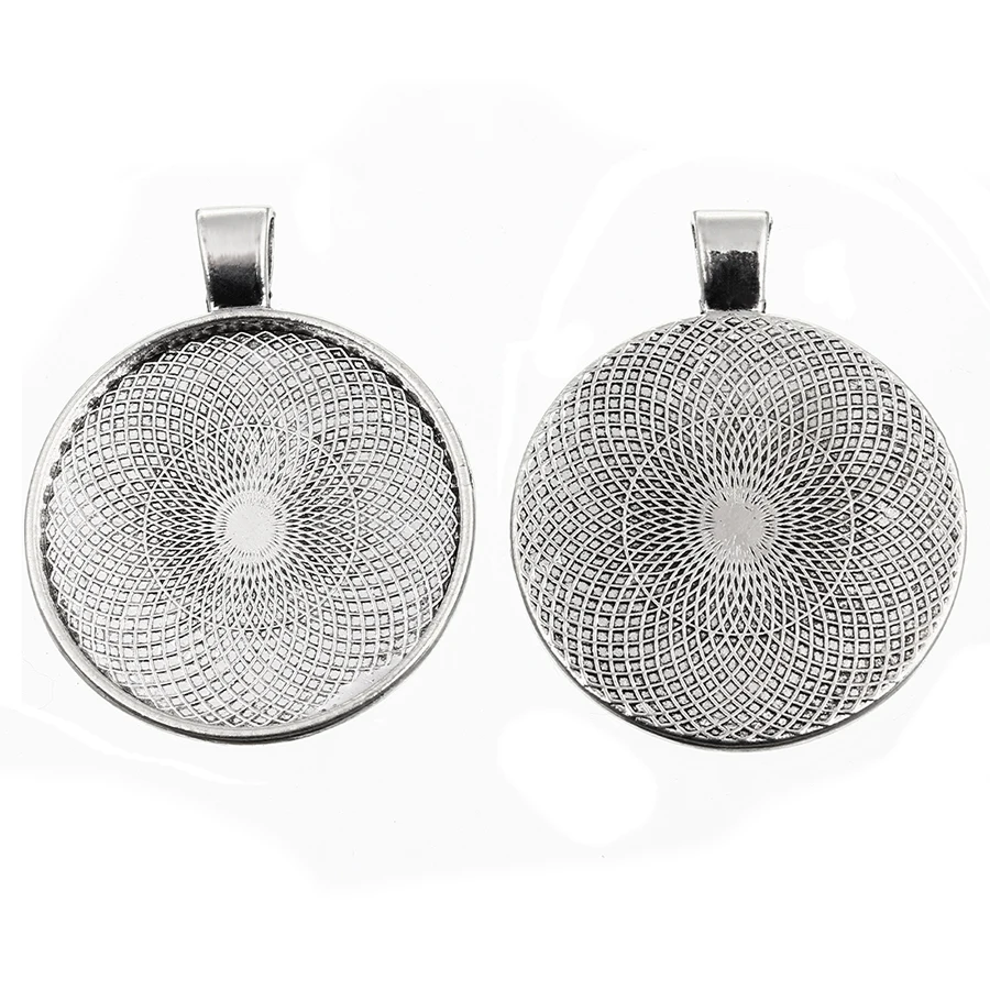 Sauvoo 10pcs Alloy Antique Silver Round Blank Pendant Tray Base fit 25mm/30mm Stone Glass Cameo Cabochon Jewelry Making Findings | Украшения