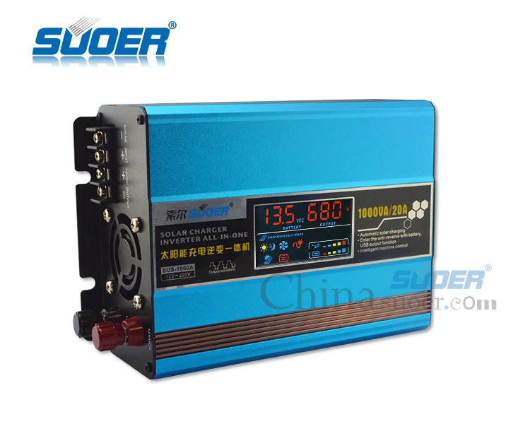 Suoer【Hybrid Inverter】 1000 Вт 12 В 220 В инвертор солнечный инвертор со встроенным 20A Контроллер заряда(SUS-1000A