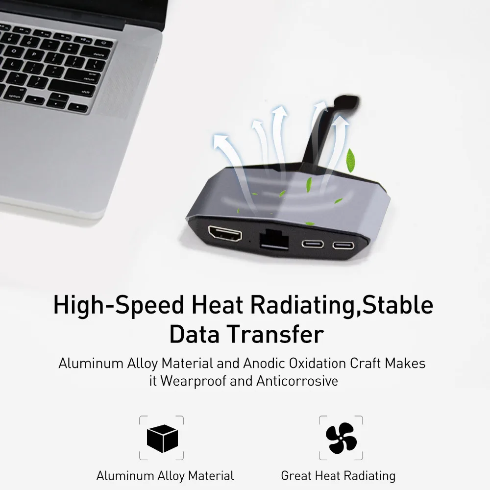 Dyplay 6 в 1 цифровой многопортовый USB C концентратор USB C PD зарядка, USB C Гбит/с данные, два порта USB 3,1, HDMI Ethernet, RJ45 Jack адаптер