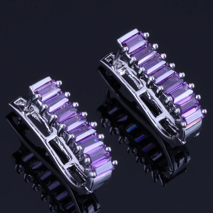 

Glaring Purple Cubic Zirconia Silver Plated Clip Hoop Huggie Earrings V0941