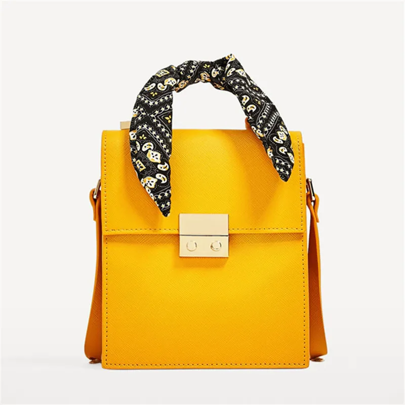 Яркие желтые женские повседневные сумки мессенджеры шарфы с замком через плечо