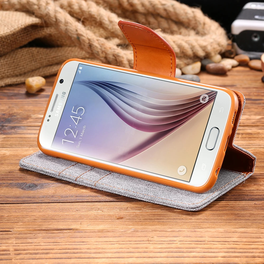 Kisscase хлопок Ткань чехол на самсунг S5 S6 S7 ткань кожи кремния В виде ракушки флип