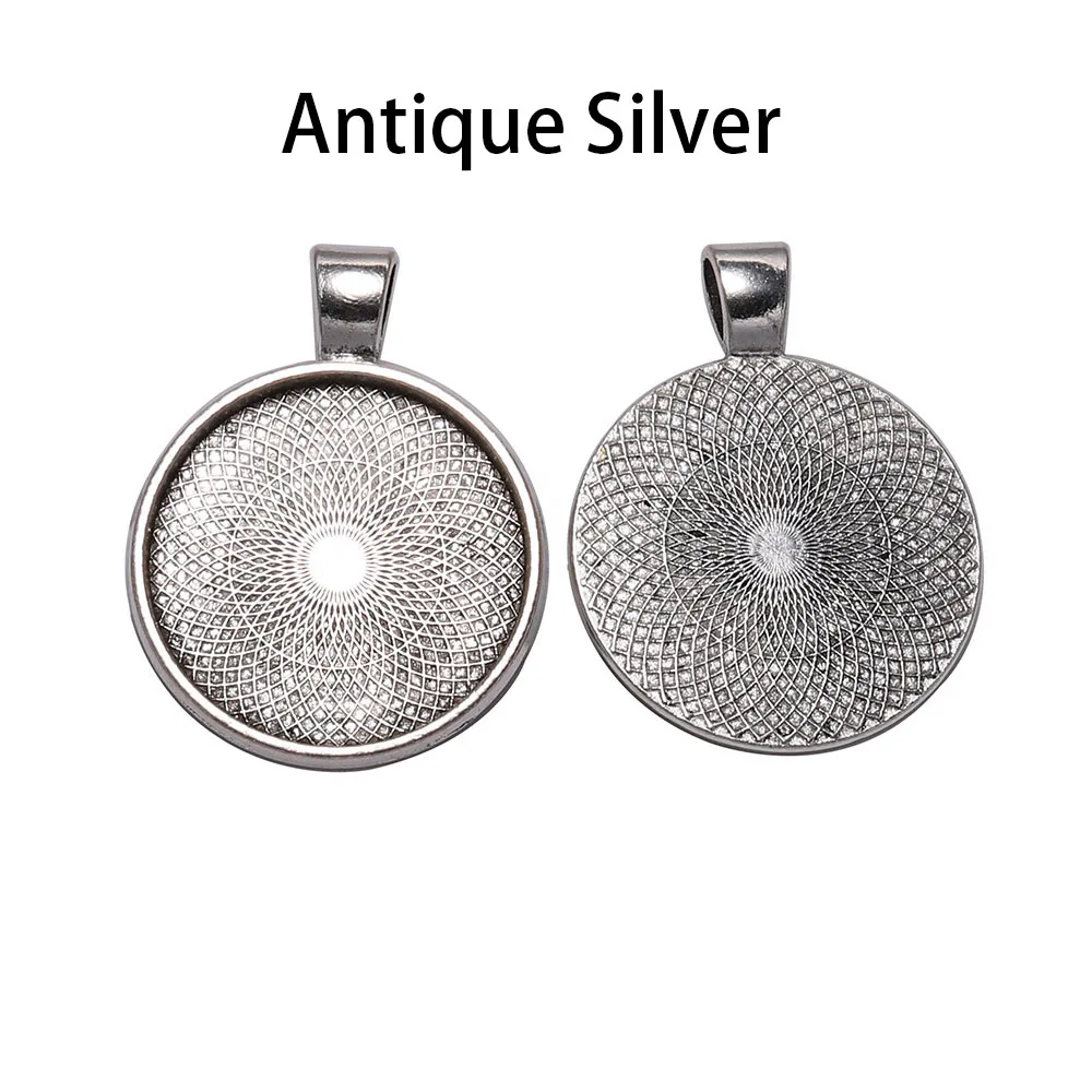 Antique Silver 10 шт./лот, 25 мм, кабошон, основание, поднос, оправа, чистое серебро, золото, ожерелье, подвеска, установка, кабошон, основа для изготовления ювелирных изделий - Цвет: Antique Silver