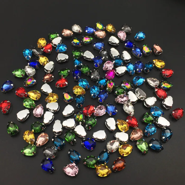 7x10mm Mix Colors Droplet Sewing On Glass Crystal Fancy Rhinestones In Silver Claw Setting Stones For Wedding Dress | Дом и сад