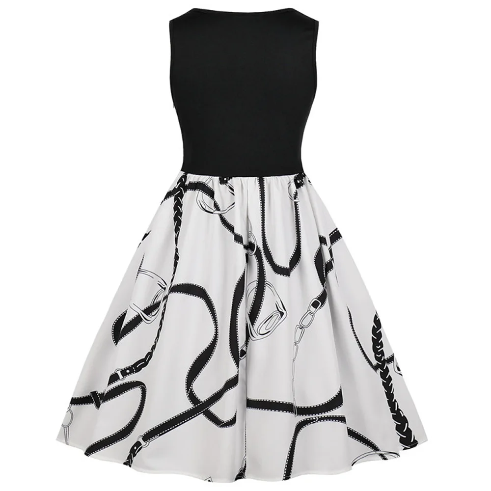 Joineles цветочное лоскутное женское ретро платье с круглым вырезом без рукавов Летнее винтажное платье 60s рокабилли Свинг Vestidos De Festa
