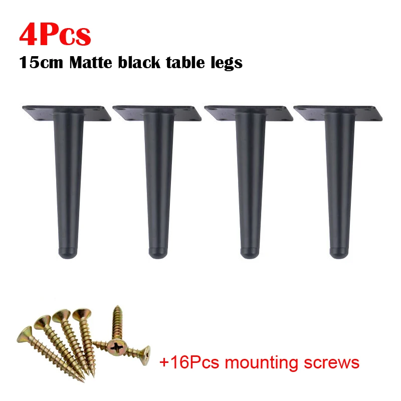 Black Straight 15CM 4 шт ножки для стола Металлические конические диван шкаф мебель ножка ноги 150/200 мм Кофе Чай барный стул высокий табурет ножка ноги - Color: Black Straight 15CM