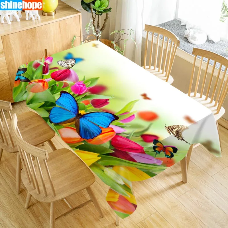 New Arrival Custom Flower and Butterfly Table Cloth Waterproof Oxford Fabric Rectangular Tablecloth Home Party | Дом и сад